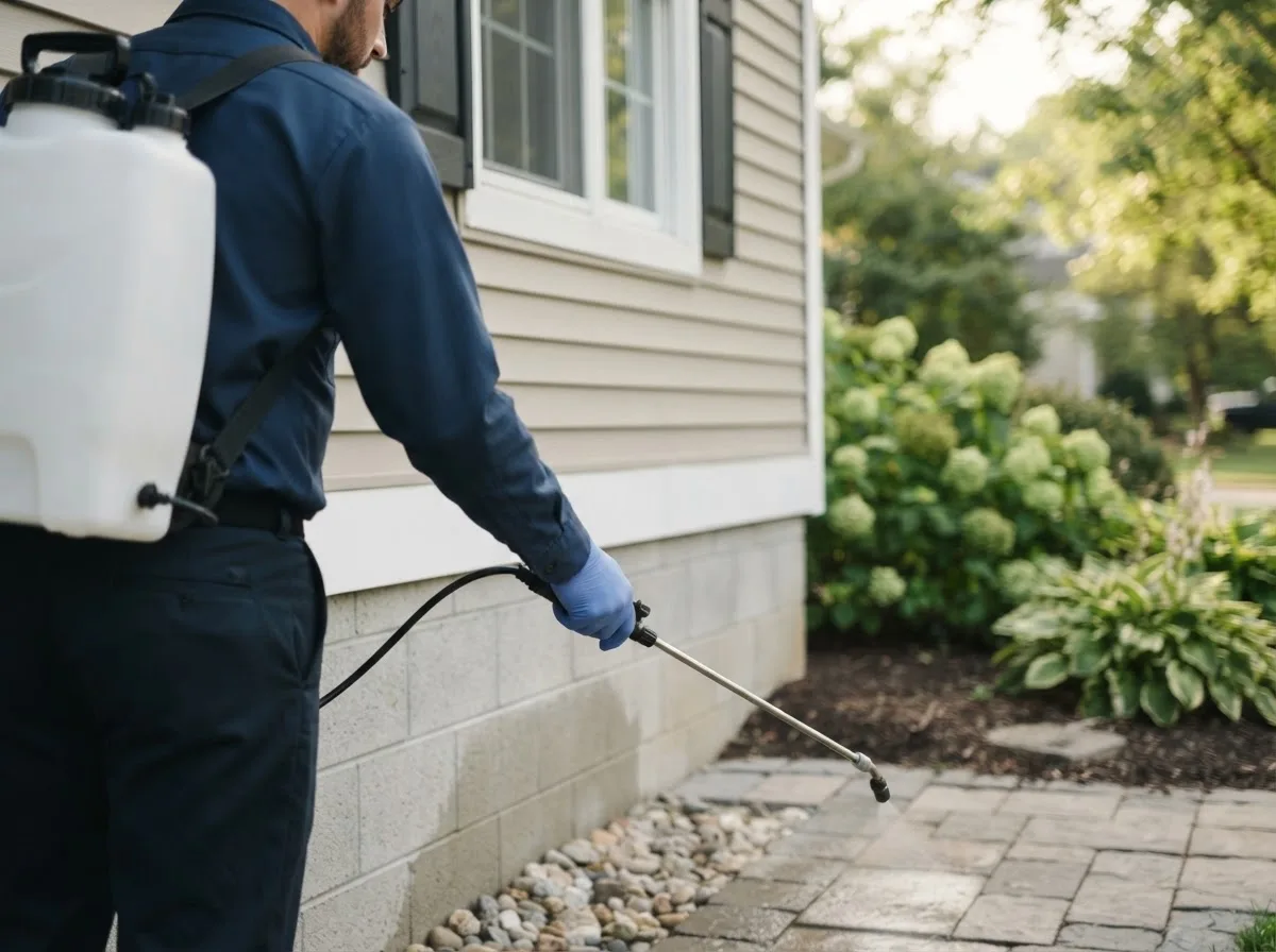 Pest control technician inspecting a home in Whitefield, NH